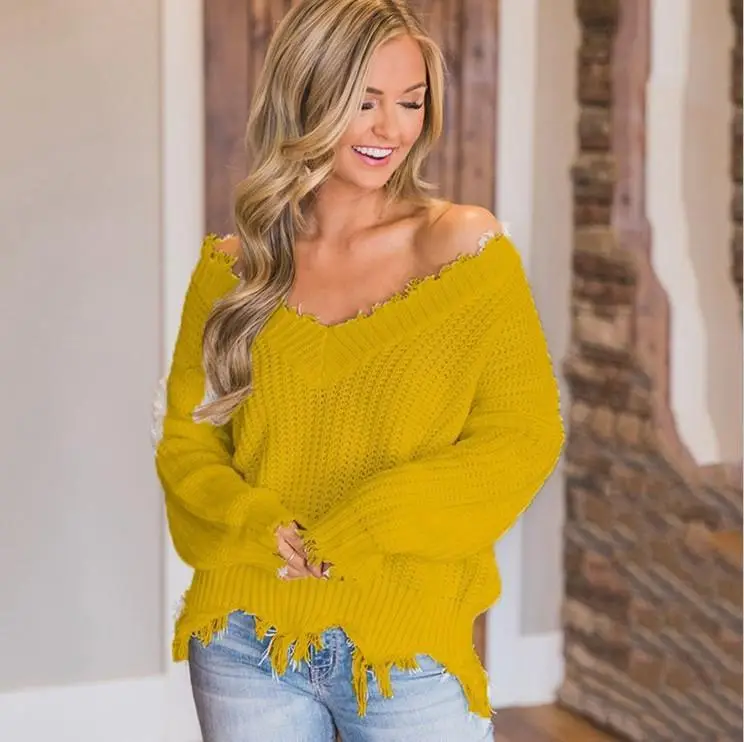 Women Thick Knitted Sweater with Tassels Olive Green