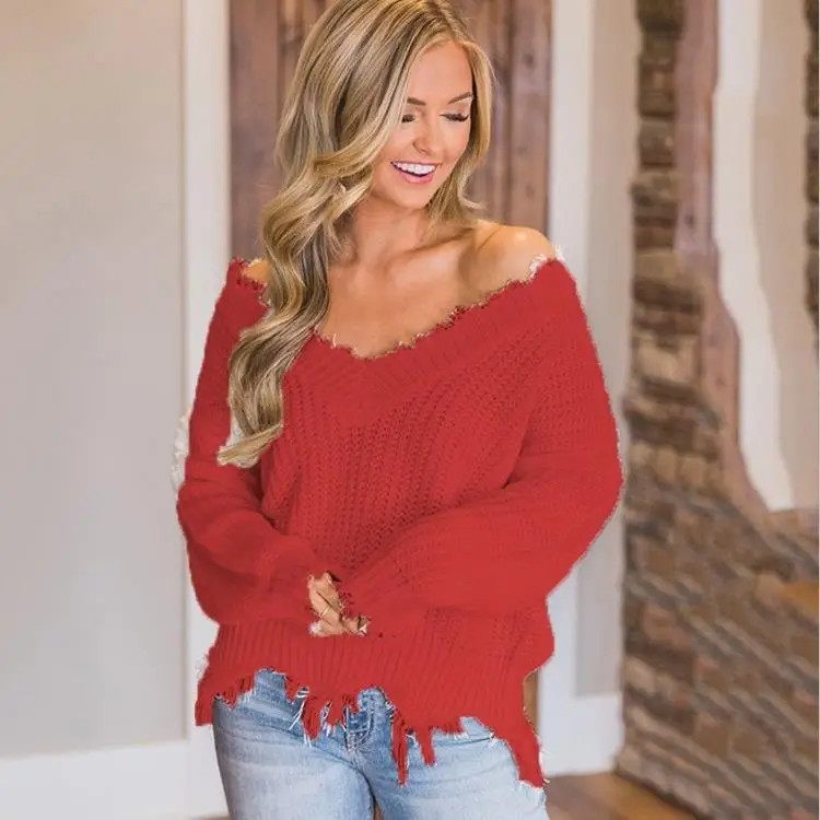 Women Thick Knitted Sweater with Tassels Olive Green