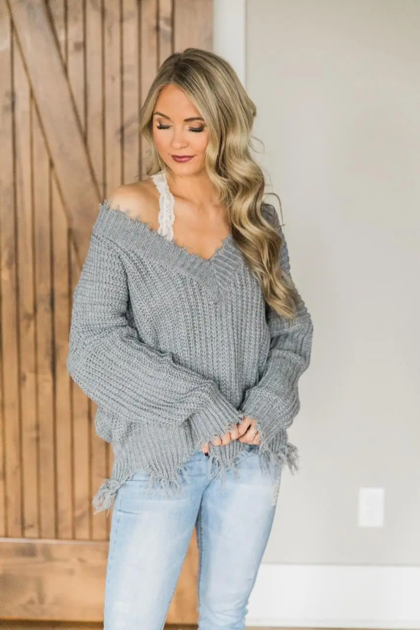 Women Thick Knitted Sweater with Tassels Olive Green