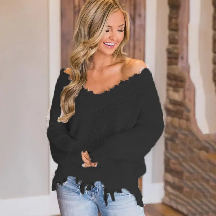 Women Thick Knitted Sweater with Tassels Olive Green
