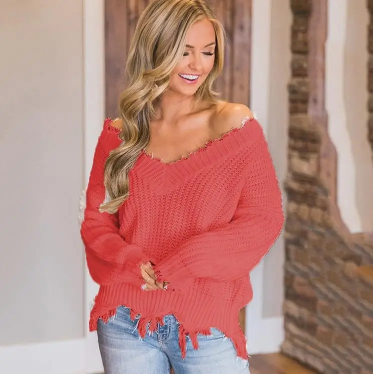 Women Thick Knitted Sweater with Tassels Olive Green
