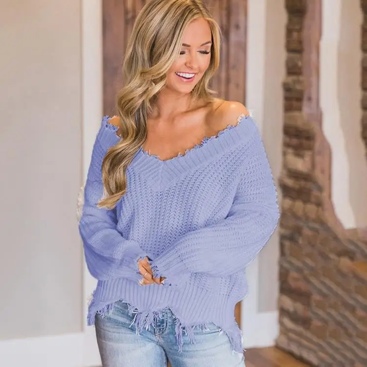 Women Thick Knitted Sweater with Tassels Olive Green