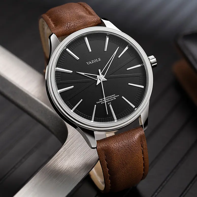 Men's Black Leather Strap Quartz Watch with Simple Dial - Image 7