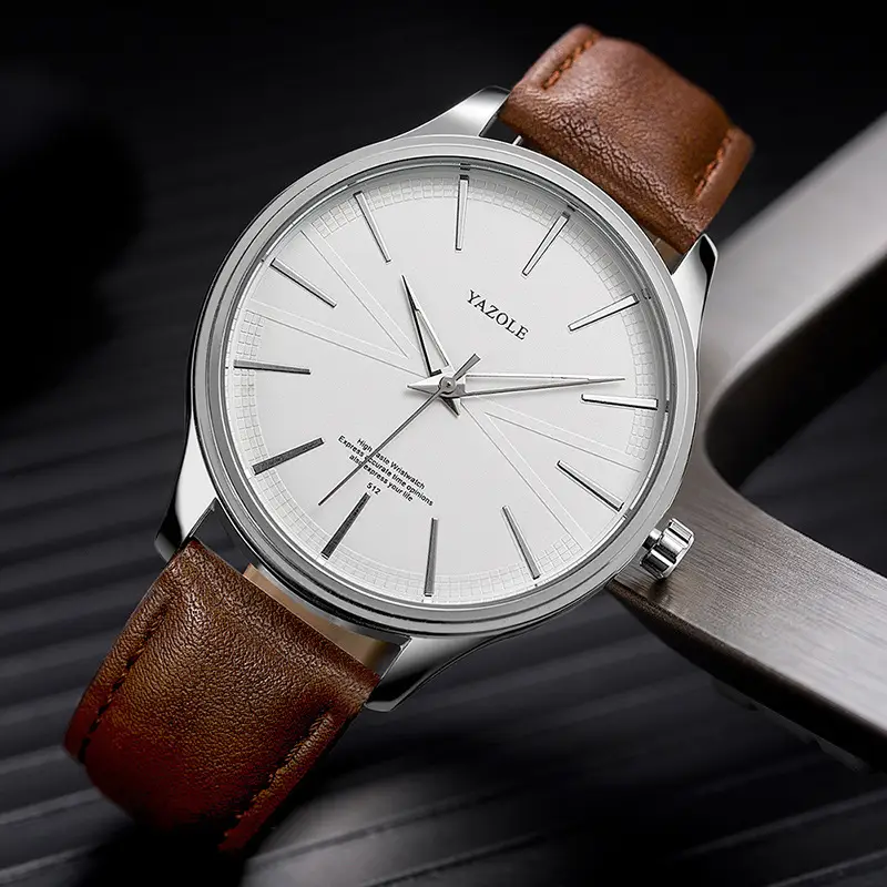 Men's Black Leather Strap Quartz Watch with Simple Dial - Image 2