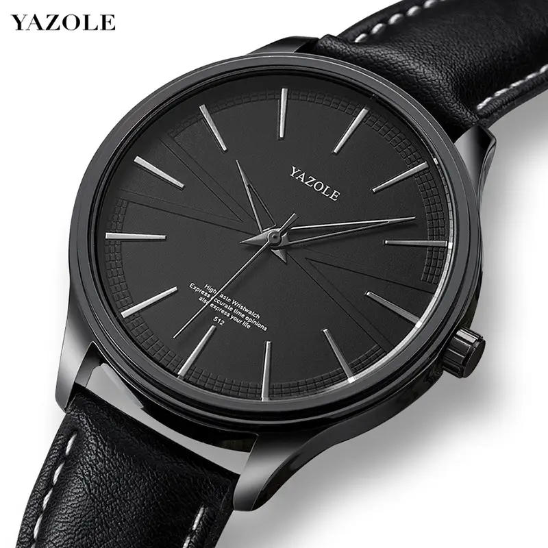 Men's Black Leather Strap Quartz Watch with Simple Dial - Image 9