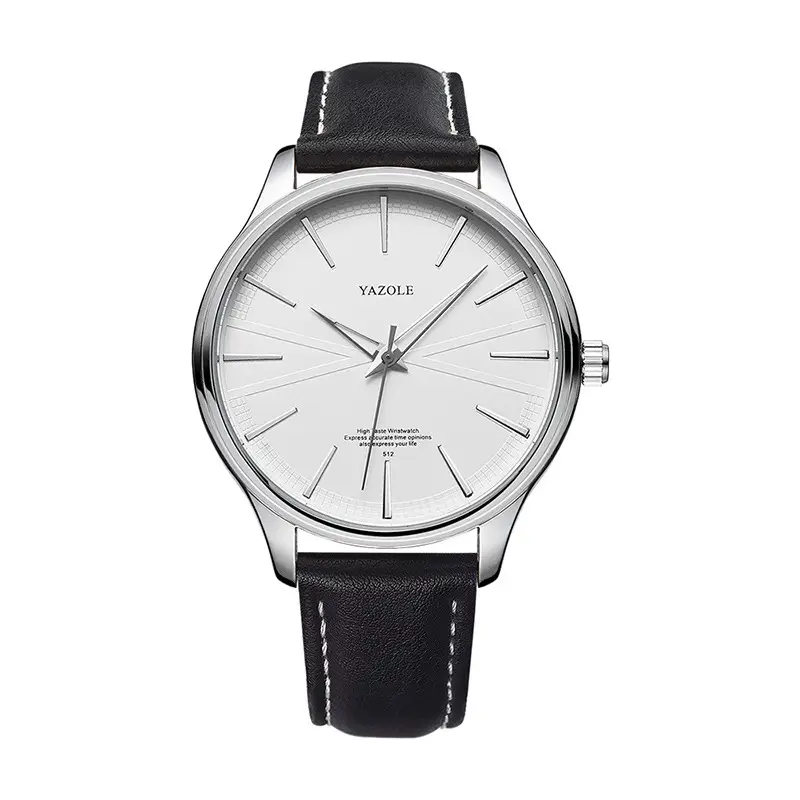 Men's Black Leather Strap Quartz Watch with Simple Dial - Image 3