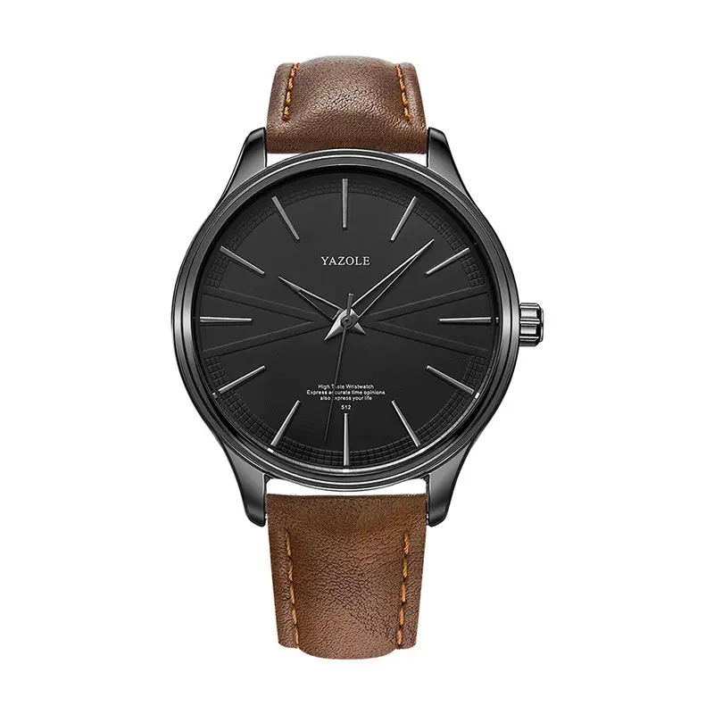 Men's Black Leather Strap Quartz Watch with Simple Dial - Image 5