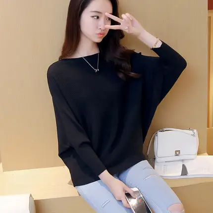 Women's Brown Knit Pullover with Bat Sleeves - Image 6