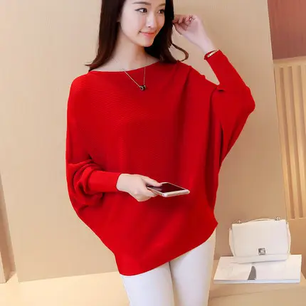 Women's Brown Knit Pullover with Bat Sleeves - Image 3