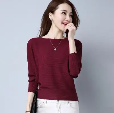 Women's Brown Knit Pullover with Bat Sleeves - Image 9