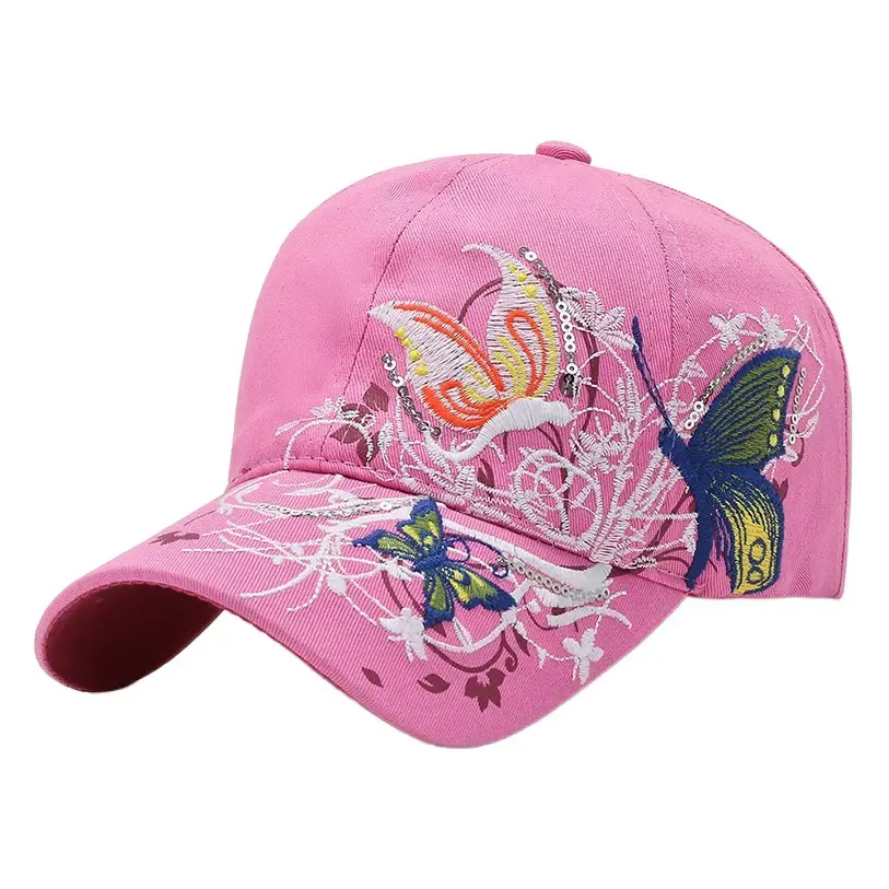 Women's Butterfly Embroidered Baseball Cap with Curved Brim