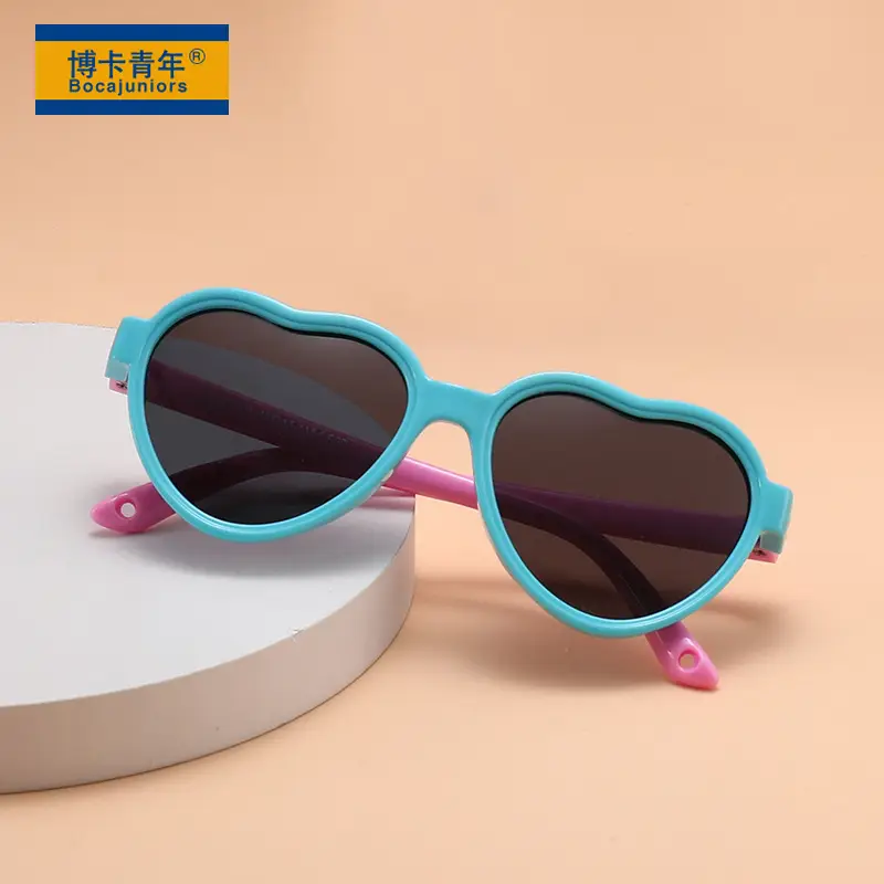 Heart Shaped Silicone Sunglasses for Kids Boys Girls Blue