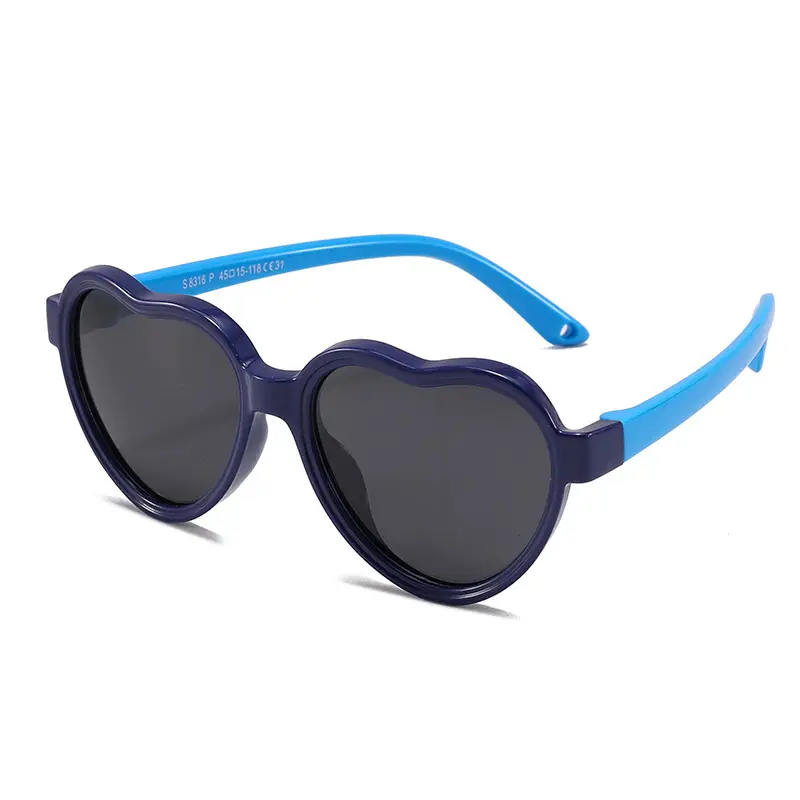 Heart Shaped Silicone Sunglasses for Kids Boys Girls Blue