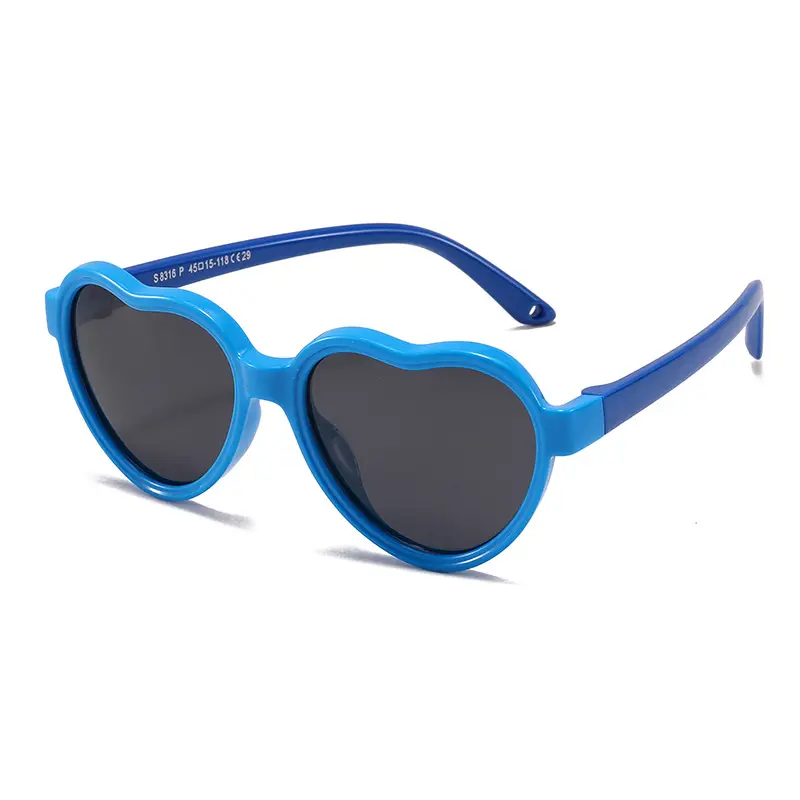 Heart Shaped Silicone Sunglasses for Kids Boys Girls Blue