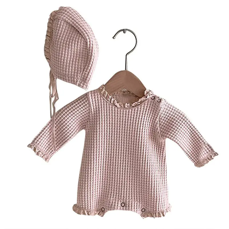 New Waffle Baby Jumpsuit with Lace Cap Korean Style - Image 9