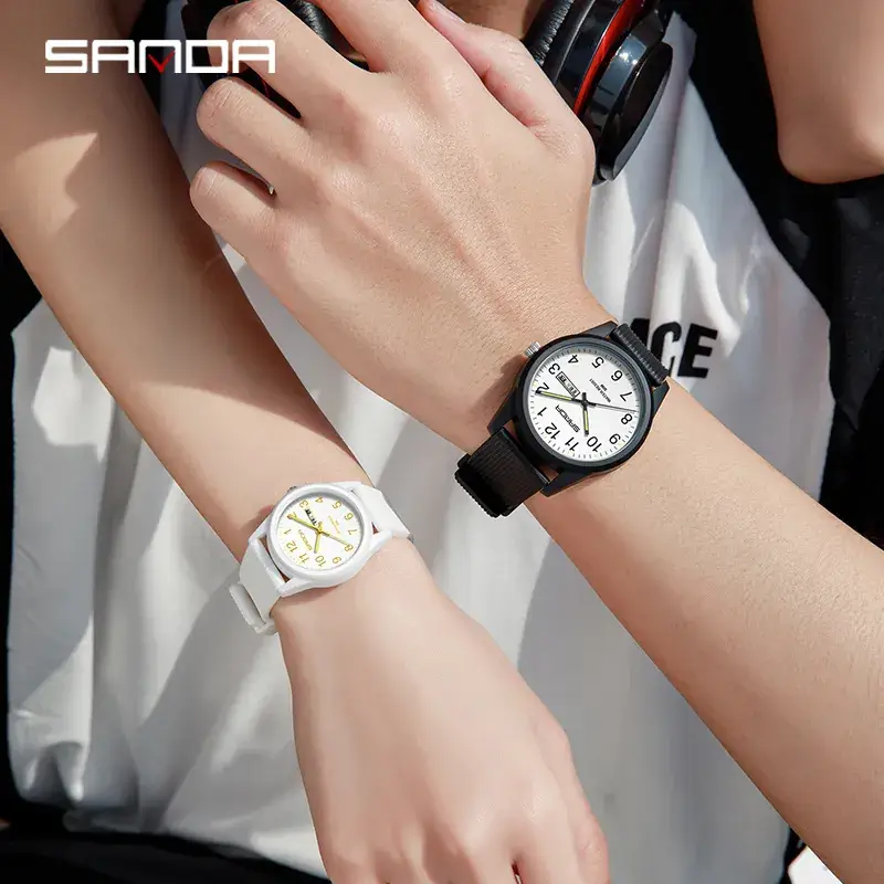 Sanda White Quartz Couple Watch with Calendar - Image 37