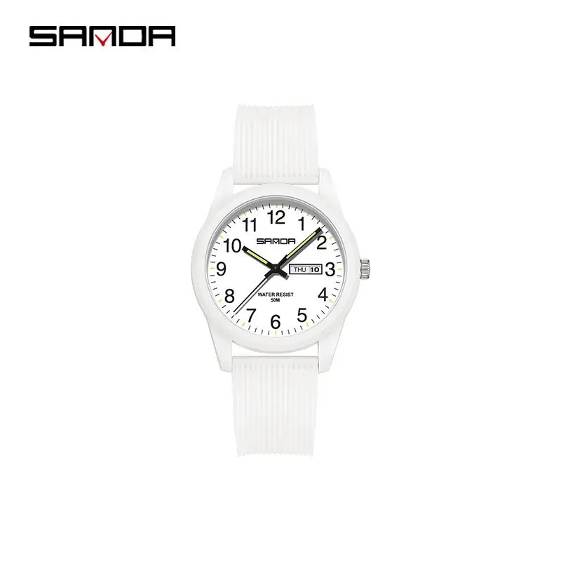 Sanda White Quartz Couple Watch with Calendar - Image 23