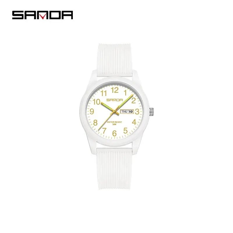 Sanda White Quartz Couple Watch with Calendar - Image 24