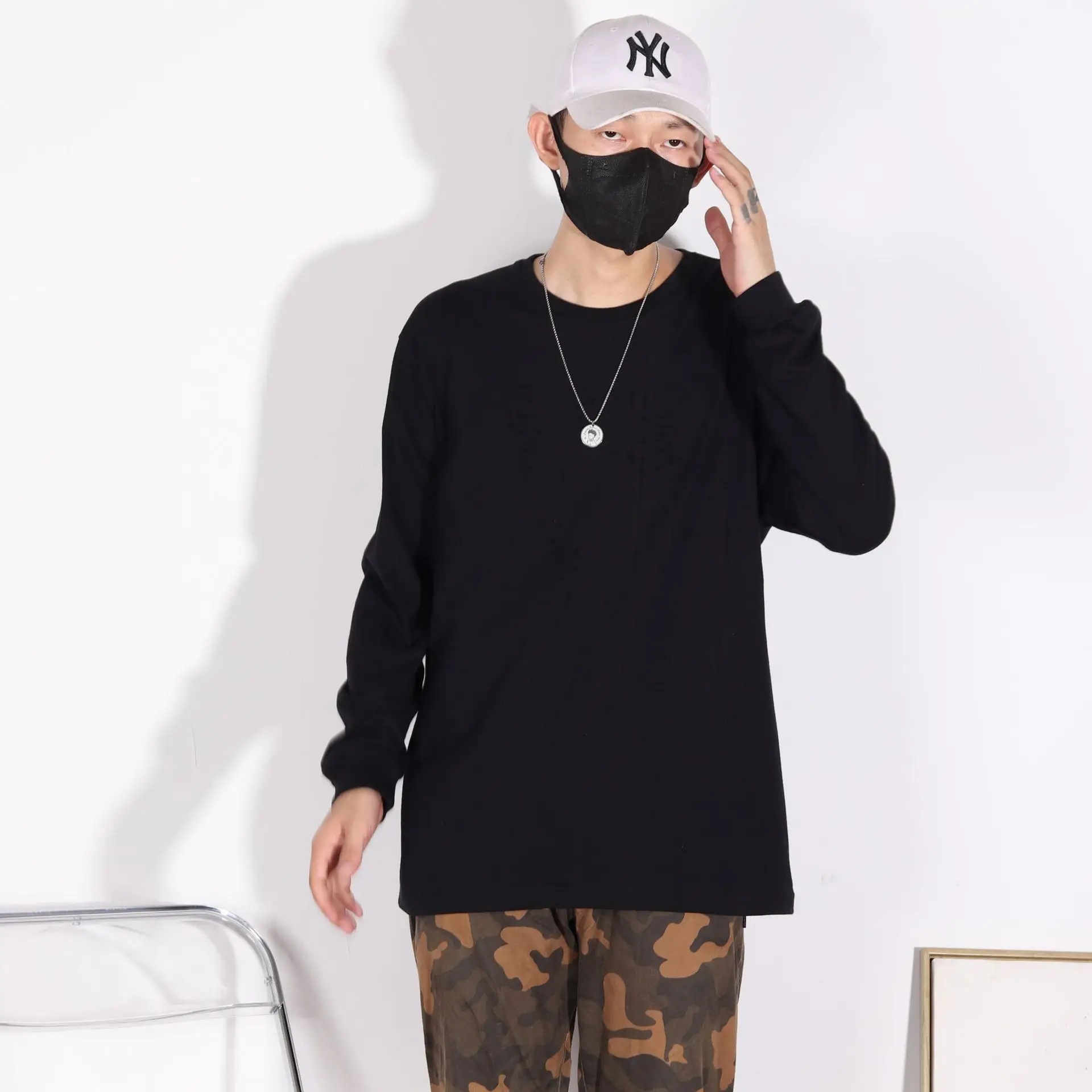 Women Long Sleeve Black T-Shirt Cotton Loose Bottoming Autumn Winter