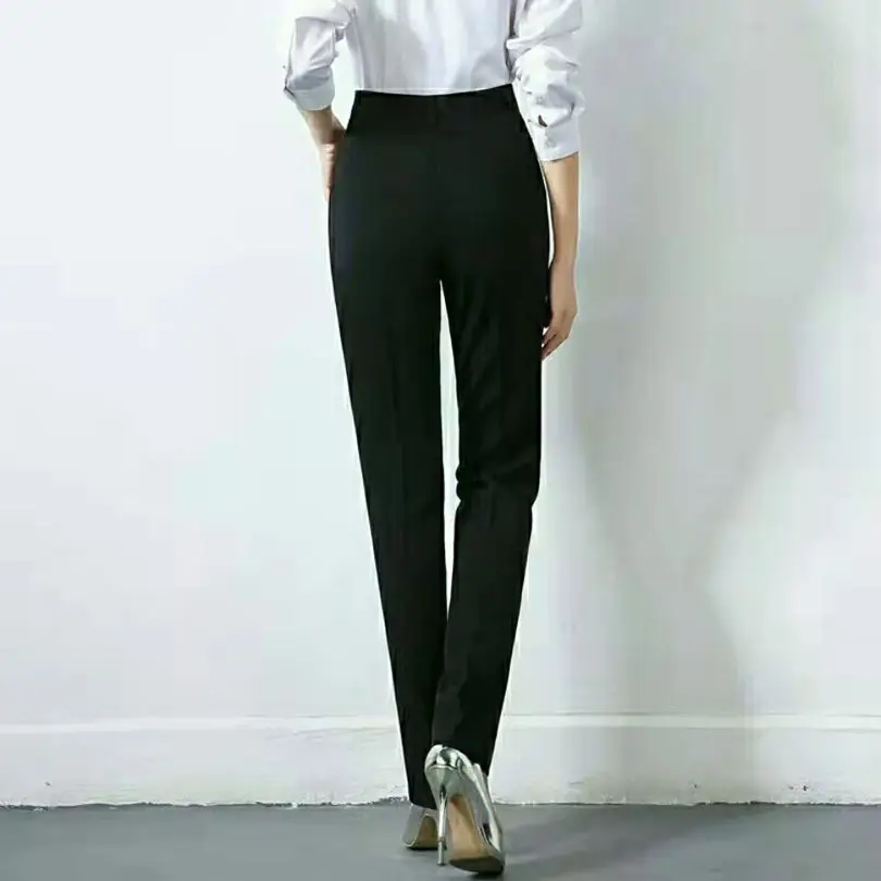 Black Slim Fit Mid Waist Pants for Women - Image 3