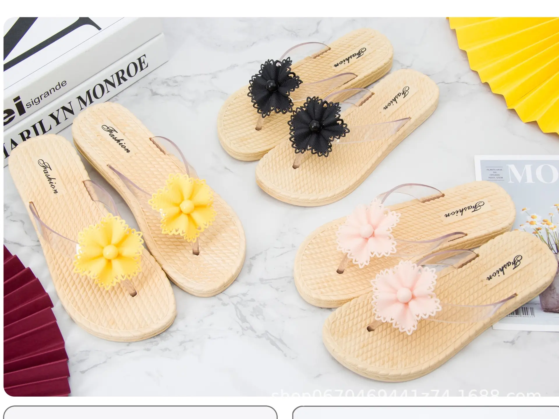 Women's Black Lace Floral Flip Flops Summer Beach Shoes