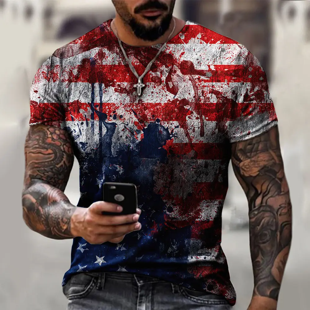 Men 3D American Flag Eagle Print T-Shirt