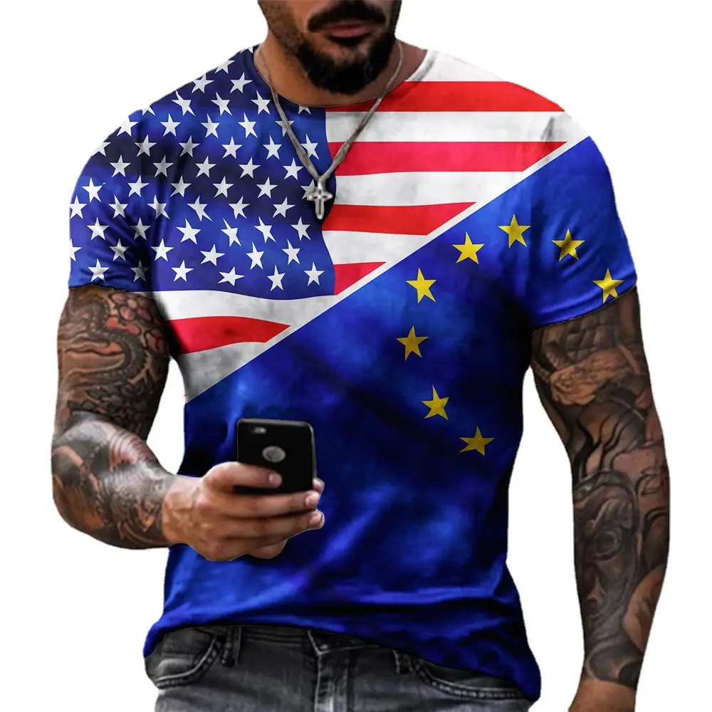 Men 3D American Flag Eagle Print T-Shirt