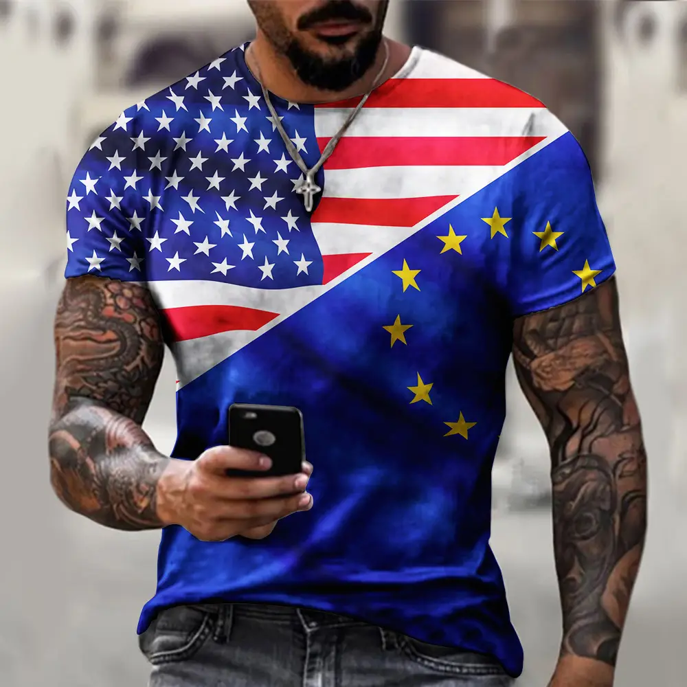 Men 3D American Flag Eagle Print T-Shirt