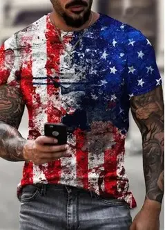 Men 3D American Flag Eagle Print T-Shirt