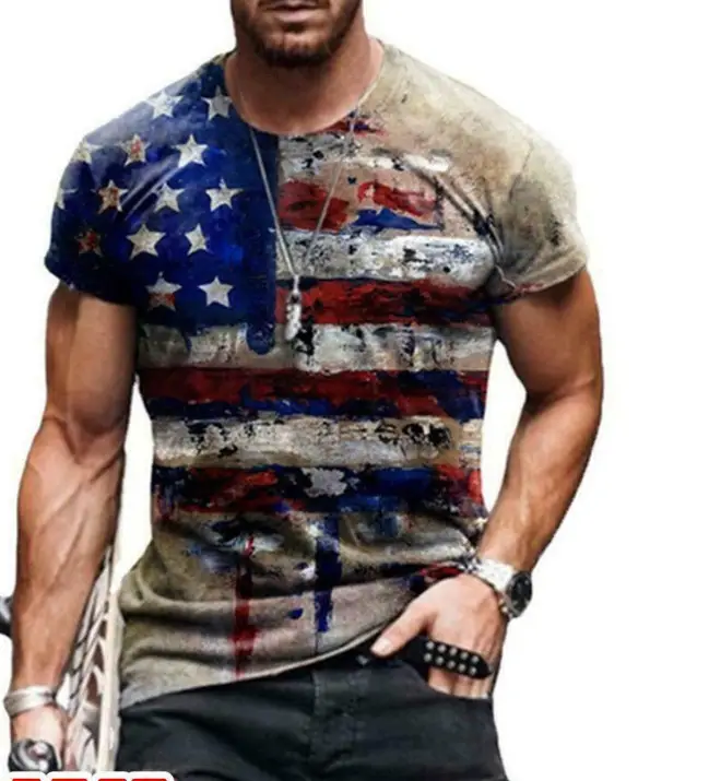 Men 3D American Flag Eagle Print T-Shirt