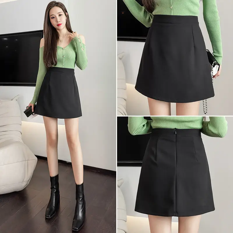 Black High-Waisted Mini Skirt A-Line One Step - Image 3