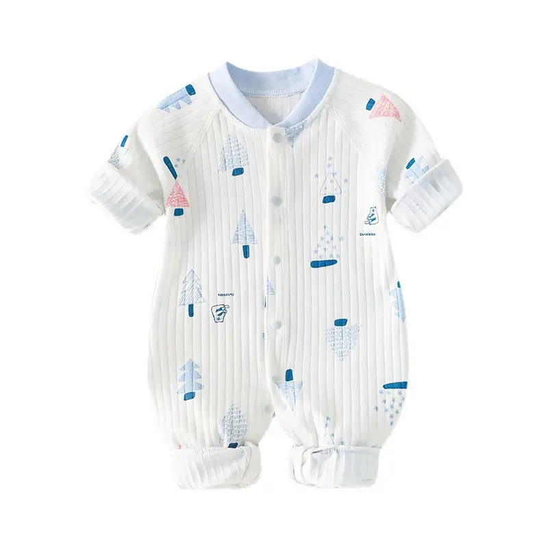 Newborn Boneless Jacquard Cotton Baby Suit White Blue - Image 9