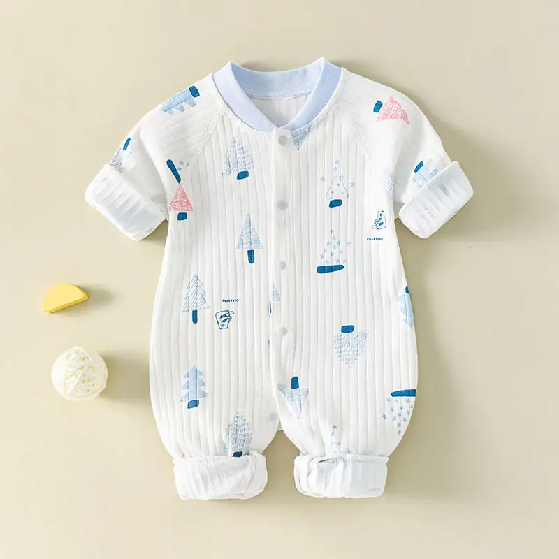Newborn Boneless Jacquard Cotton Baby Suit White Blue - Image 2