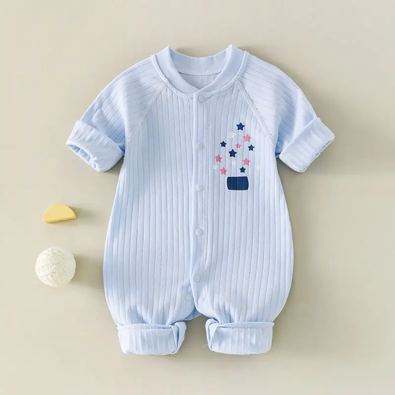Newborn Boneless Jacquard Cotton Baby Suit White Blue - Image 5
