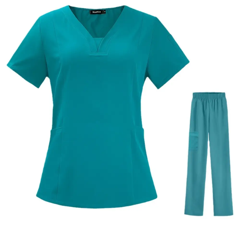 Light Blue V-Neck T-Shirt + Pants Set for Women - Image 15