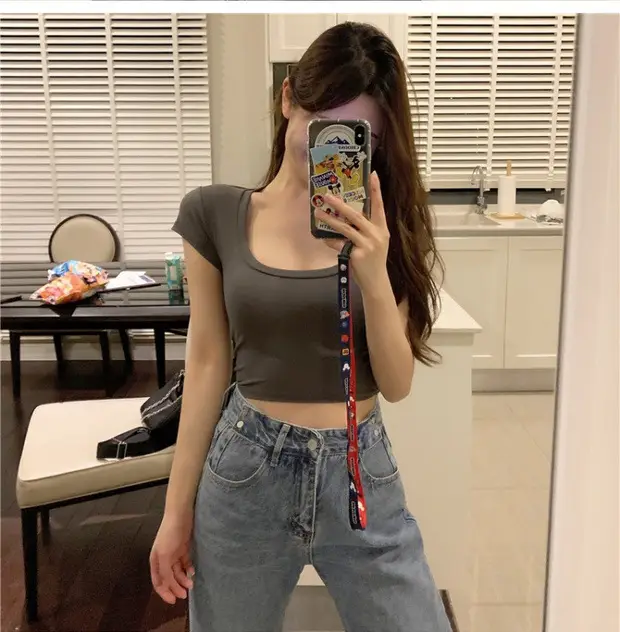 Women's White Crop Top Short Sleeve U-Neck Summer 2025 — feature 40