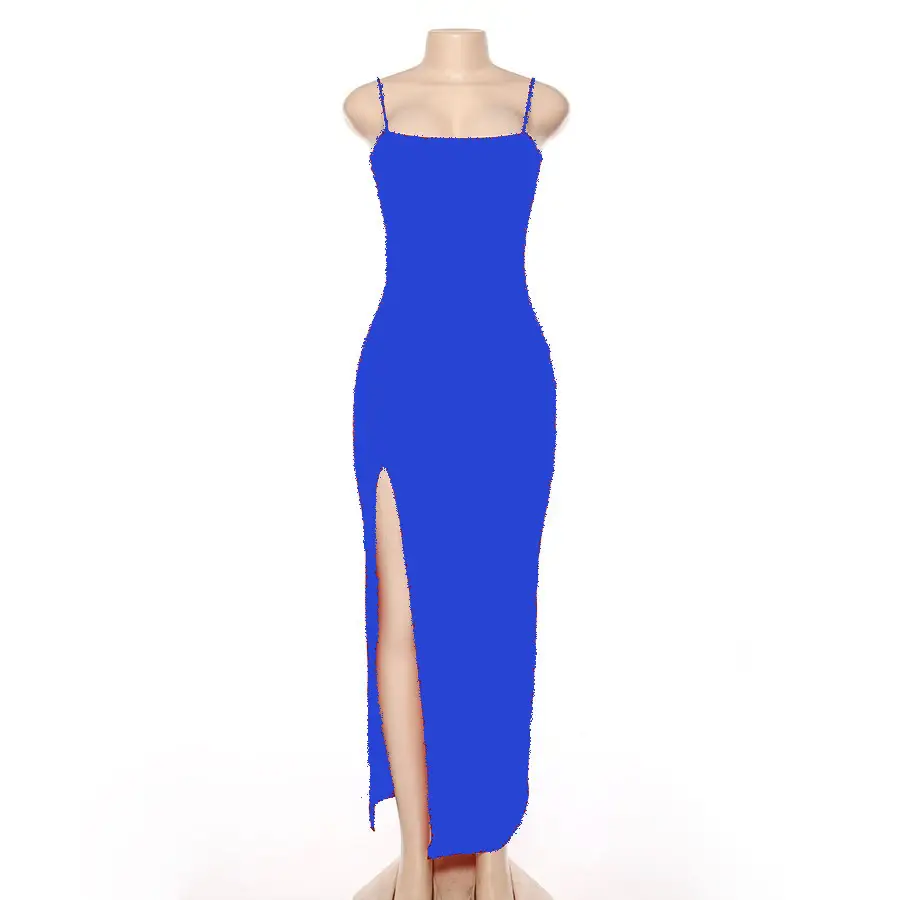 2021 Women's Blue Slim Fit Slit Strap Dress
