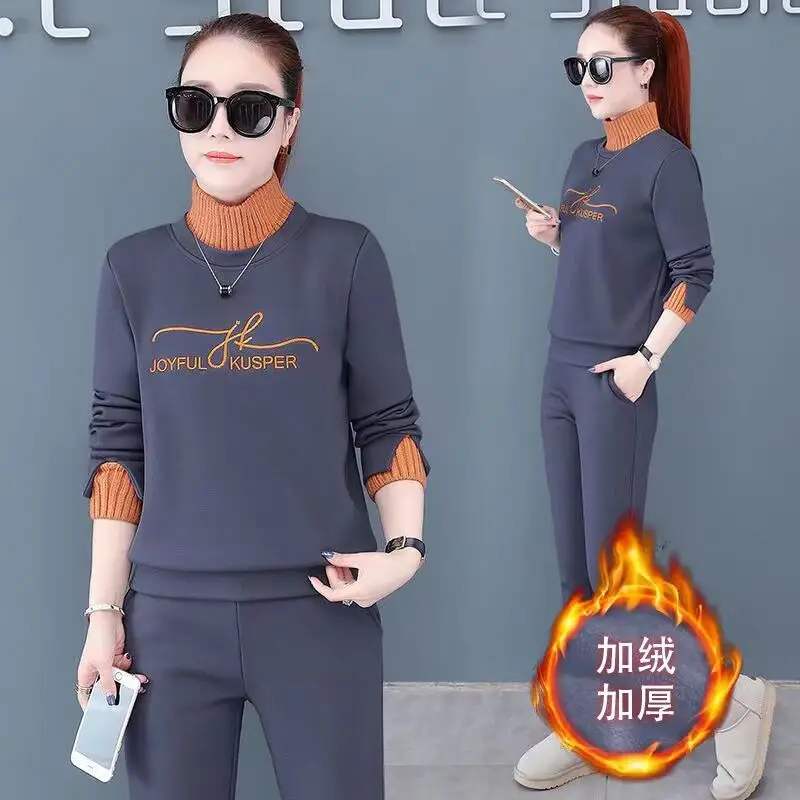 Women's Black Orange Sweatshirt Set with High Collar & Padded Design - Image 7