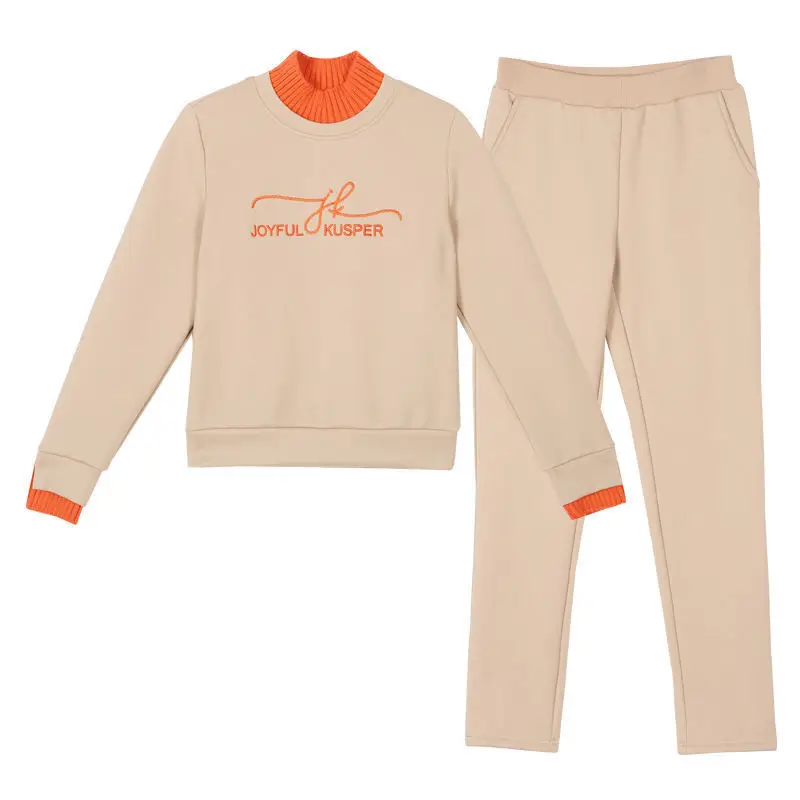 Women's Black Orange Sweatshirt Set with High Collar & Padded Design - Image 9