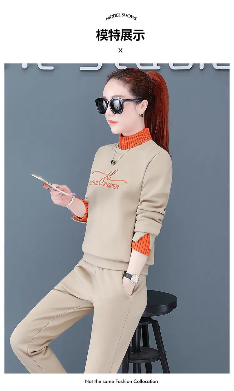 Women's Black Orange Sweatshirt Set with High Collar & Padded Design — feature 10