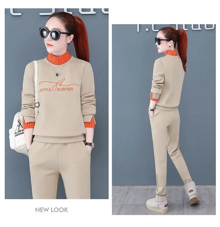 Women's Black Orange Sweatshirt Set with High Collar & Padded Design — feature 13