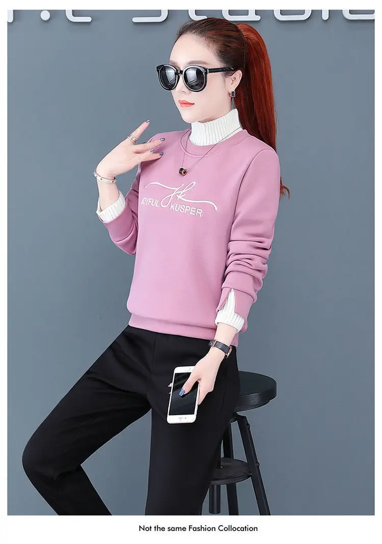 Women's Black Orange Sweatshirt Set with High Collar & Padded Design — feature 18