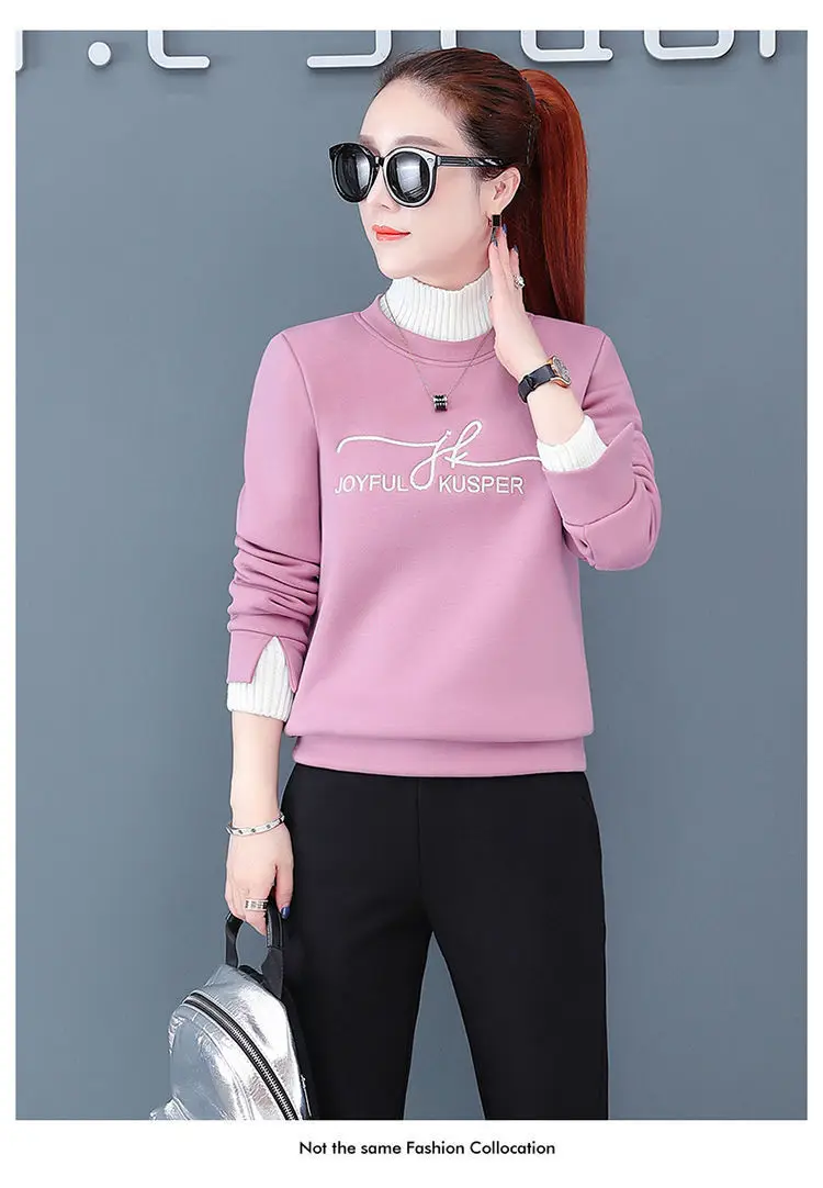Women's Black Orange Sweatshirt Set with High Collar & Padded Design — feature 19