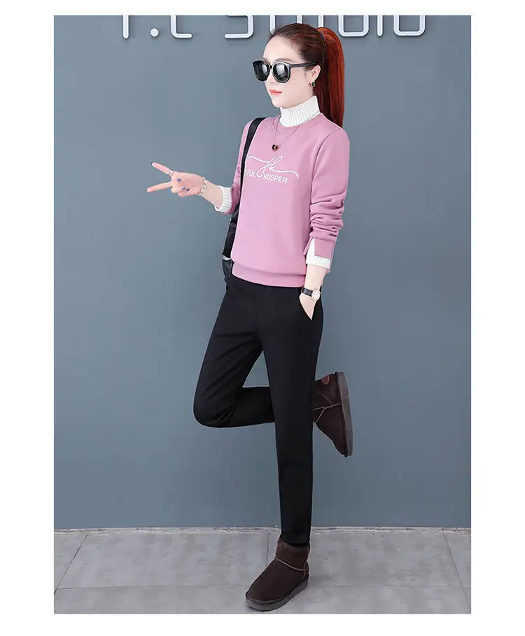 Women's Black Orange Sweatshirt Set with High Collar & Padded Design — feature 20