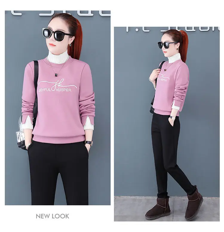 Women's Black Orange Sweatshirt Set with High Collar & Padded Design — feature 21