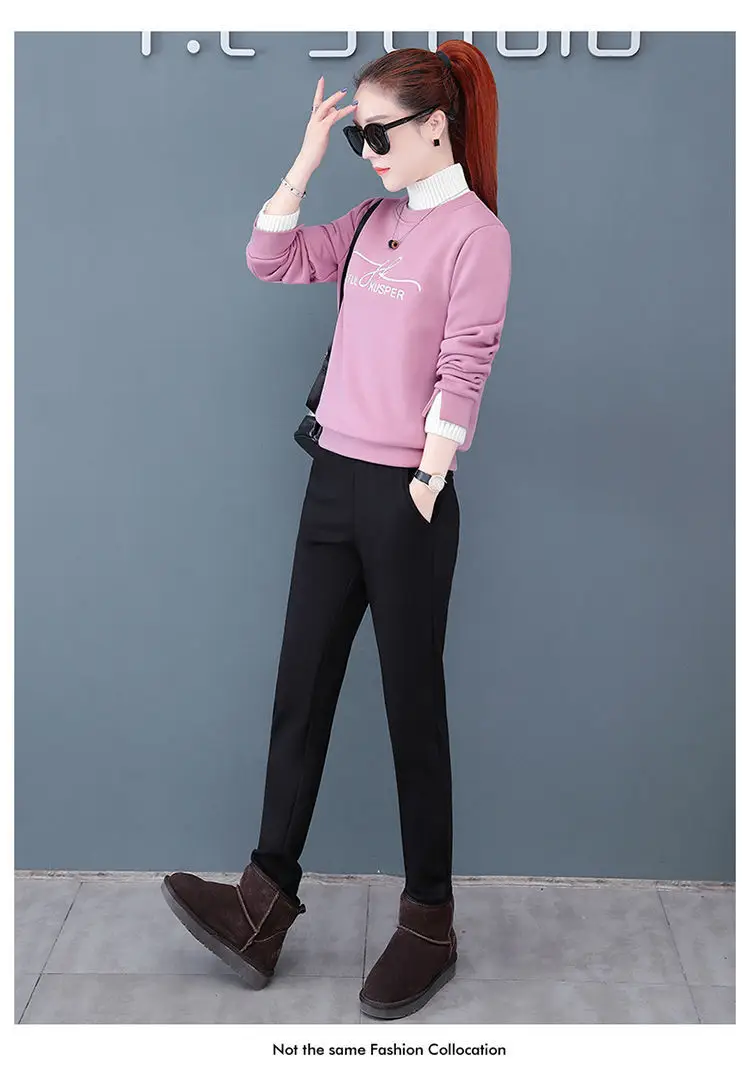 Women's Black Orange Sweatshirt Set with High Collar & Padded Design — feature 22