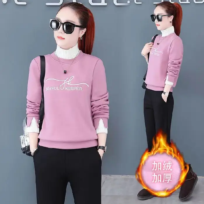 Women's Black Orange Sweatshirt Set with High Collar & Padded Design - Image 4