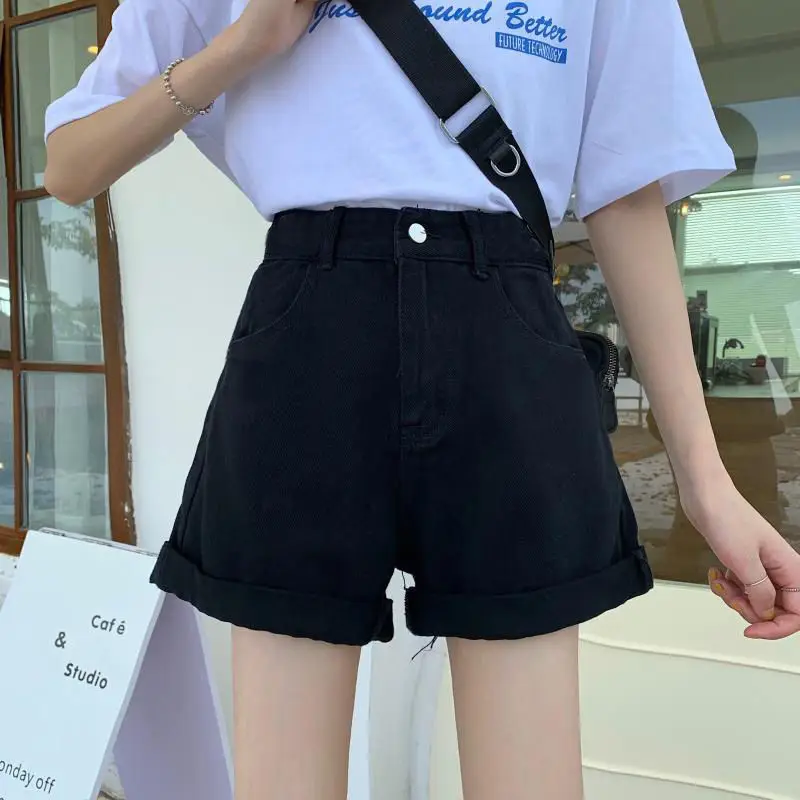 Women Roll-up Denim Shorts High Waist Casual Loose Summer 2022 - Image 2