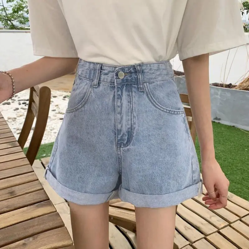 Women Roll-up Denim Shorts High Waist Casual Loose Summer 2022 - Image 3