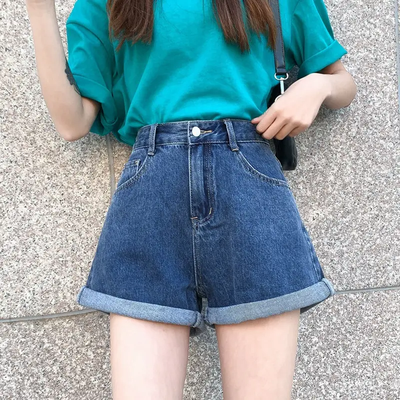 Women Roll-up Denim Shorts High Waist Casual Loose Summer 2022 - Image 4